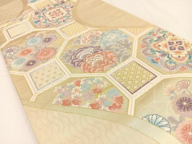 平和屋着物◎六通柄袋帯 唐織 九百錦 蜀江正倉院花文 金糸 正絹 逸品 BAAV2783hj