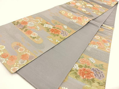 平和屋着物◎六通柄袋帯 唐織 エ霞花文 金銀糸 正絹 逸品 BAAV2786hj