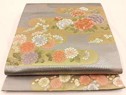 平和屋着物◎六通柄袋帯 唐織 エ霞花文 金銀糸 正絹 逸品 BAAV2786hj