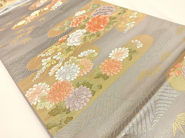 平和屋着物◎六通柄袋帯 唐織 エ霞花文 金銀糸 正絹 逸品 BAAV2786hj