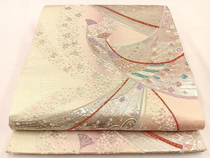 平和屋着物◎六通柄袋帯 夢幻 孔雀 銀糸 正絹 逸品 BAAV2791hj