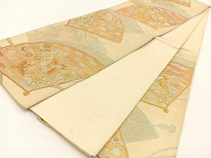 平和屋着物◎六通柄袋帯 宝尽くし檜扇飛鶴文 金銀糸 正絹 逸品 BAAV2793hj