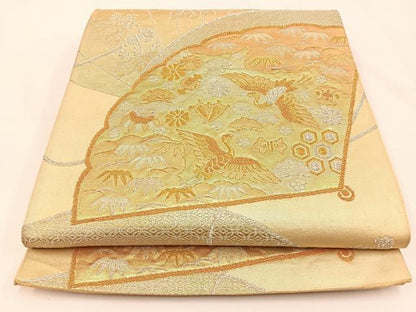 平和屋着物◎六通柄袋帯 宝尽くし檜扇飛鶴文 金銀糸 正絹 逸品 BAAV2793hj