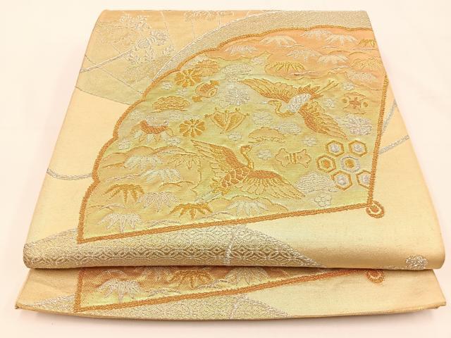 平和屋着物◎六通柄袋帯 宝尽くし檜扇飛鶴文 金銀糸 正絹 逸品 BAAV2793hj