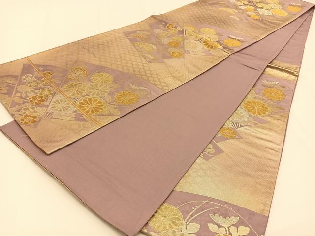 平和屋着物◎六通柄袋帯 扇面花文 金銀糸 正絹 逸品 BAAV2794hj