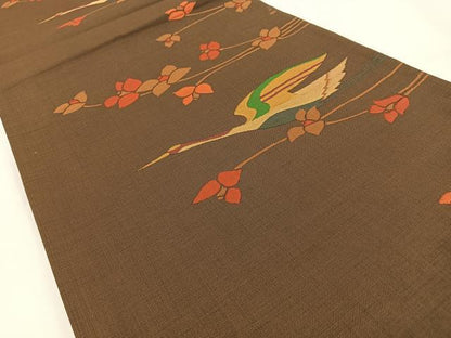 平和屋着物◎六通柄袋帯　雲母　飛鶴花文　正絹　逸品　BAAV2798hj