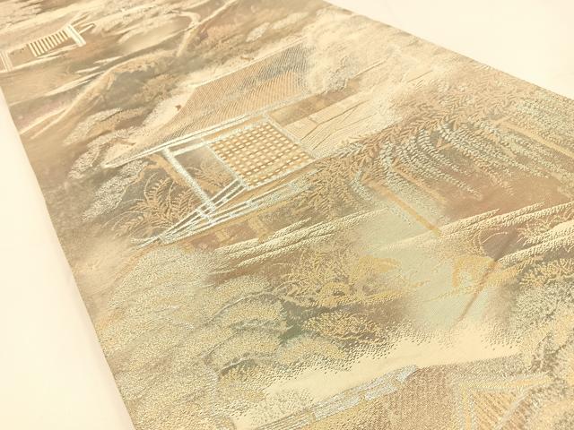 平和屋着物◎六通柄袋帯 風景文 京洛錦 金銀糸 二重引箔 正絹 逸品 BAAV2804hj