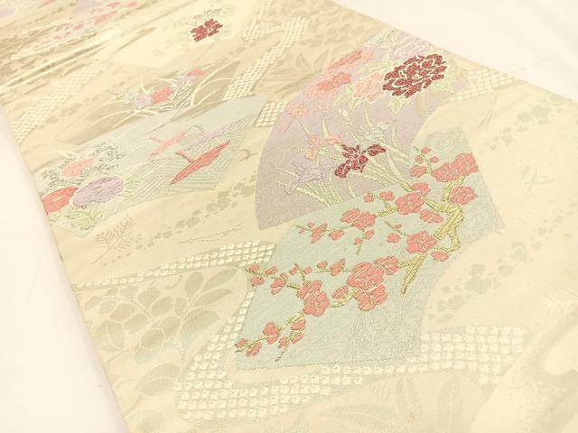 平和屋着物◎六通柄袋帯 唐織 地紙飛鶴花文 金銀糸 正絹 逸品 BAAV2805hj
