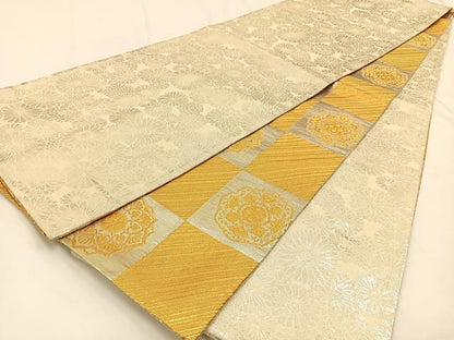 平和屋着物◎両面　全通柄袋帯　市松正倉院文　金銀糸　正絹　逸品　BAAV2807hj