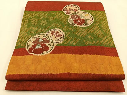 平和屋着物◎六通柄袋帯 絞り 花丸文 正絹 逸品 BAAV2811hj