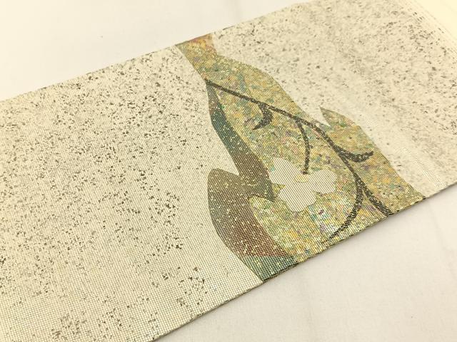 平和屋着物◎九寸名古屋帯　草花文　金銀彩　引箔　正絹　逸品　BAAV2821hj