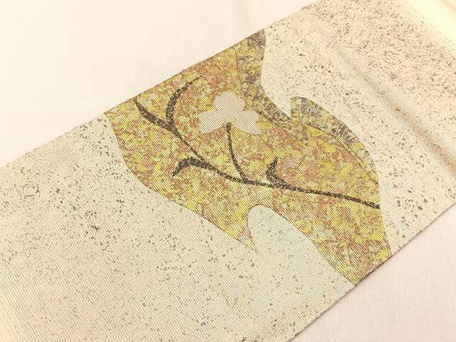 平和屋着物◎九寸名古屋帯　草花文　金銀彩　引箔　正絹　逸品　BAAV2821hj