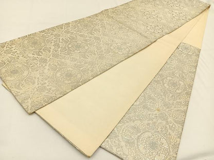 平和屋着物◎六通柄袋帯 唐織 花鳥文 銀糸 正絹 逸品 BAAV2827hj