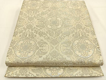 平和屋着物◎六通柄袋帯 唐織 花鳥文 銀糸 正絹 逸品 BAAV2827hj
