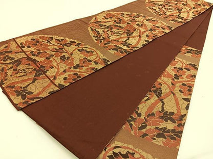 平和屋着物◎六通柄袋帯 鹿 葡萄蔦の葉文 正絹 逸品 BAAV2833hj