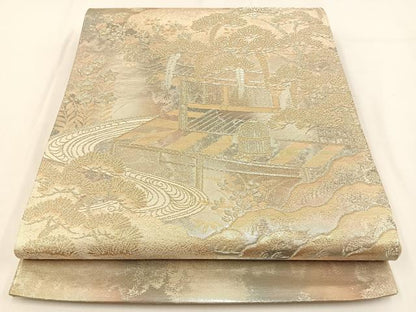平和屋着物◎六通柄袋帯 風景文 京洛錦 金銀糸 二重引箔 正絹 逸品 BAAV2835hj