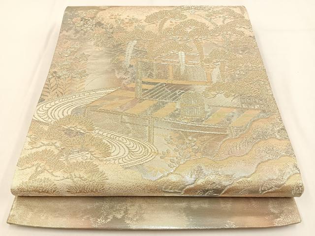 平和屋着物◎六通柄袋帯 風景文 京洛錦 金銀糸 二重引箔 正絹 逸品 BAAV2835hj