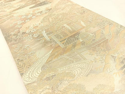 平和屋着物◎六通柄袋帯 風景文 京洛錦 金銀糸 二重引箔 正絹 逸品 BAAV2835hj