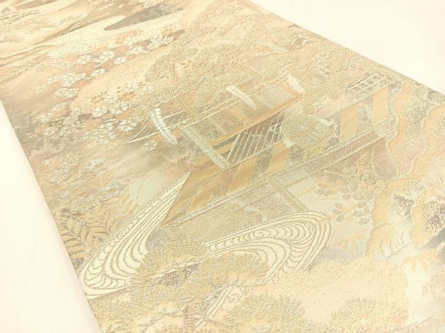 平和屋着物◎六通柄袋帯 風景文 京洛錦 金銀糸 二重引箔 正絹 逸品 BAAV2835hj
