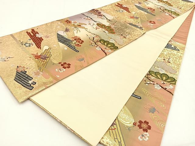 平和屋着物◎六通柄袋帯 唐織 花筏 金糸 正絹 逸品 BAAV2839hj