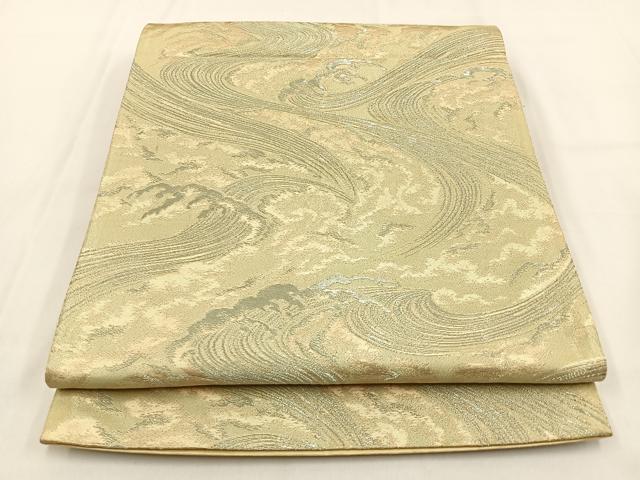 平和屋着物◎西陣 六通柄袋帯 立波文 金糸 正絹 逸品 BAAV2845hj