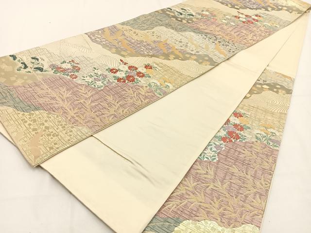平和屋着物◎六通柄袋帯　唐織　飛鶴花文　金銀糸　正絹　逸品　BAAV2849hj