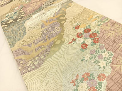 平和屋着物◎六通柄袋帯　唐織　飛鶴花文　金銀糸　正絹　逸品　BAAV2849hj