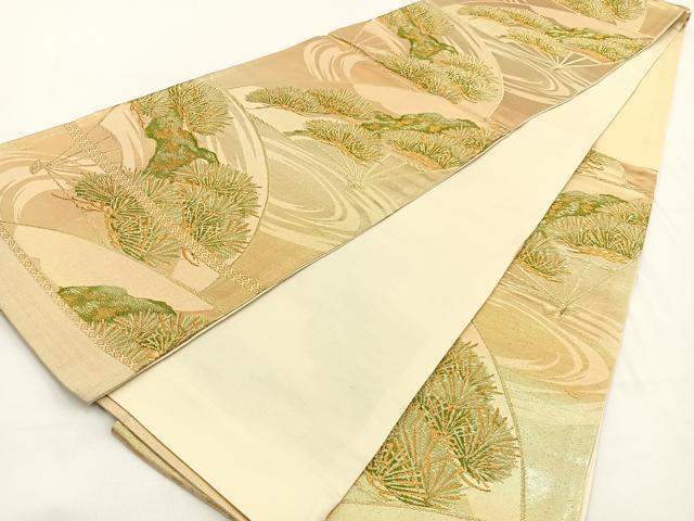 平和屋着物◎六通柄袋帯　扇面松文　金糸　正絹　逸品　BAAV2850hj