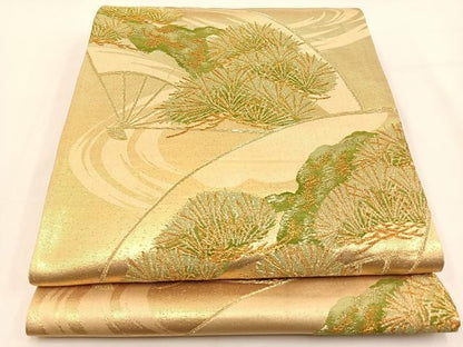 平和屋着物◎六通柄袋帯　扇面松文　金糸　正絹　逸品　BAAV2850hj