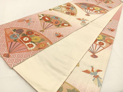 平和屋着物●六通柄袋帯　唐織　扇能衣小花文　金糸　正絹　逸品　BAAV2851hj