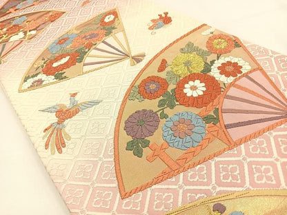 平和屋着物●六通柄袋帯　唐織　扇能衣小花文　金糸　正絹　逸品　BAAV2851hj