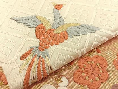 平和屋着物●六通柄袋帯　唐織　扇能衣小花文　金糸　正絹　逸品　BAAV2851hj