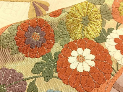 平和屋着物●六通柄袋帯　唐織　扇能衣小花文　金糸　正絹　逸品　BAAV2851hj