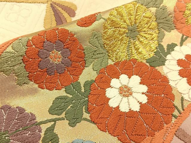 平和屋着物●六通柄袋帯　唐織　扇能衣小花文　金糸　正絹　逸品　BAAV2851hj