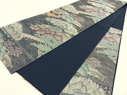 平和屋着物◎六通柄袋帯 風景文 銀糸 正絹 逸品 BAAV2853hj