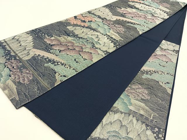平和屋着物◎六通柄袋帯 風景文 銀糸 正絹 逸品 BAAV2853hj