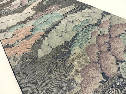 平和屋着物◎六通柄袋帯 風景文 銀糸 正絹 逸品 BAAV2853hj