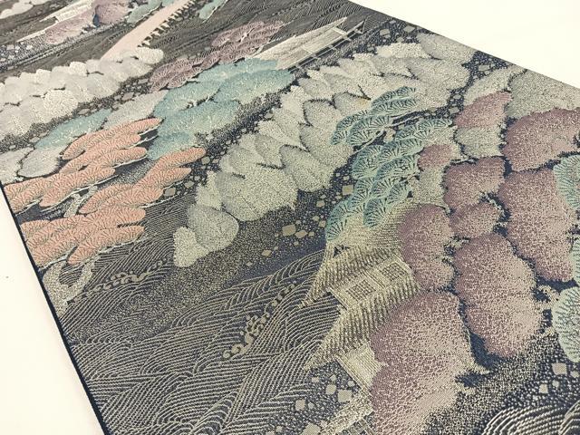 平和屋着物◎六通柄袋帯 風景文 銀糸 正絹 逸品 BAAV2853hj