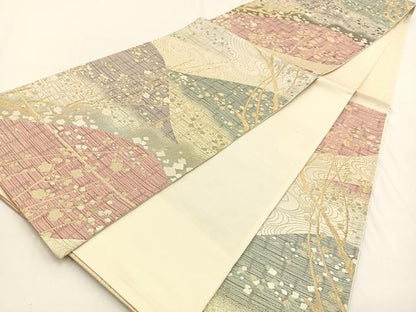 平和屋着物◎六通柄袋帯 遠山梅文 金銀糸 正絹 逸品 BAAV2856hj