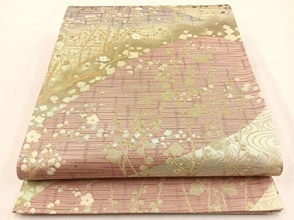 平和屋着物◎六通柄袋帯 遠山梅文 金銀糸 正絹 逸品 BAAV2856hj