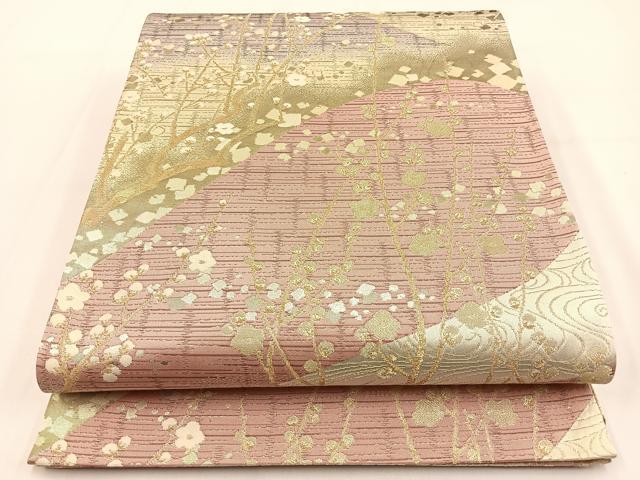 平和屋着物◎六通柄袋帯 遠山梅文 金銀糸 正絹 逸品 BAAV2856hj