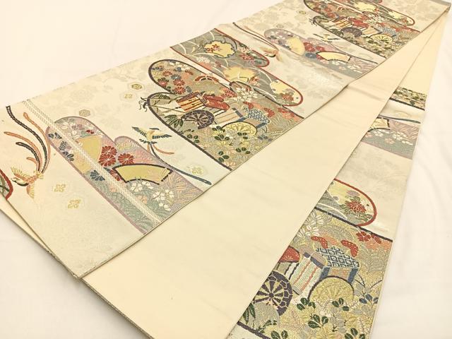 平和屋着物◎六通柄袋帯 唐織 鳳凰御所車花文 金銀糸 正絹 逸品 BAAV2858hj