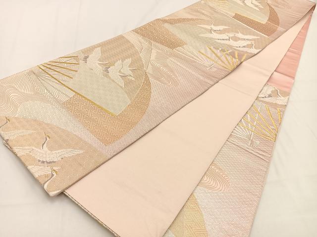 平和屋着物◎六通柄袋帯 唐織 飛鶴扇面文 金銀糸 正絹 逸品 BAAV2859hj