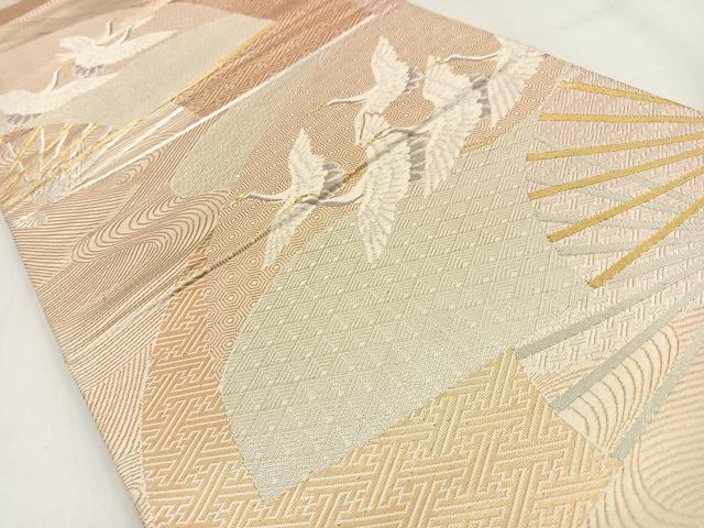 平和屋着物◎六通柄袋帯 唐織 飛鶴扇面文 金銀糸 正絹 逸品 BAAV2859hj