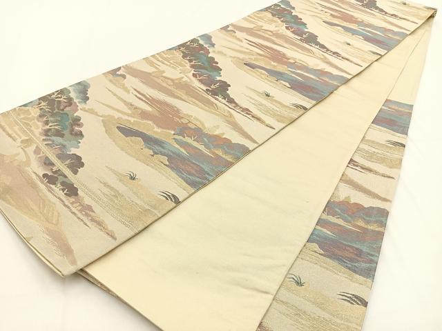 平和屋着物◎六通柄袋帯 風景文 金糸 正絹 逸品 BAAV2861hj