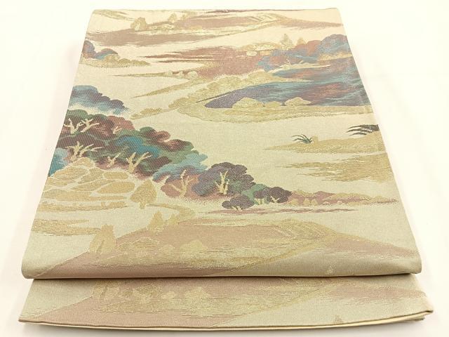 平和屋着物◎六通柄袋帯 風景文 金糸 正絹 逸品 BAAV2861hj