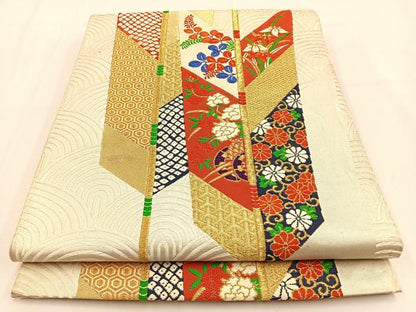 平和屋着物◎六通柄袋帯 唐織 矢羽花文 金銀糸 正絹 逸品 BAAV2864hj