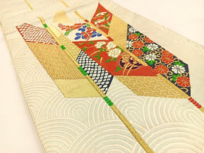 平和屋着物◎六通柄袋帯 唐織 矢羽花文 金銀糸 正絹 逸品 BAAV2864hj
