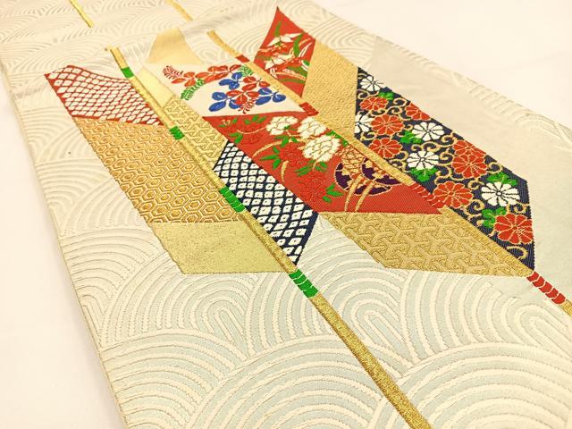 平和屋着物◎六通柄袋帯 唐織 矢羽花文 金銀糸 正絹 逸品 BAAV2864hj