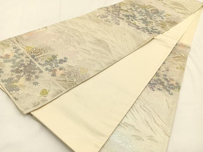 平和屋着物◎六通柄袋帯 高雄 渡橋風景文 金銀糸 正絹 逸品 BAAV2865hj